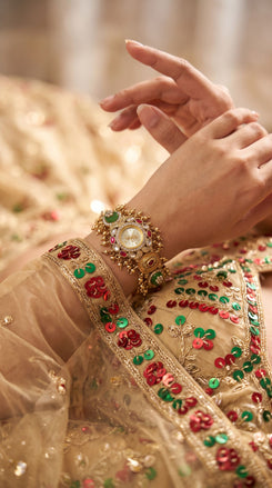 Green Red and White Cz Ethnic Bracelet Watch product photo, Cunei India