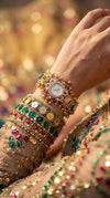 Green Red and White Cz Ethnic Bracelet Watch detail, Cunei India