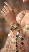 Green, Red, and White Cz Ethnic Bracelet Watch detail, Cunei India