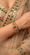 Gold, Green, and Red Cz Ethnic Bracelet Watch detail, Cunei India