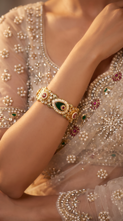 Green, Red, and White Floral Motif Kundan Ethnic Kada Bangles product photo, Cunei India