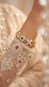Green, Red, and White Floral Motif Enamel Kundan Ethnic Kada Bangles side view, Cunei India