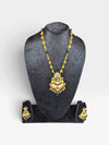 Green Red and White Three Piece Floral Motif Pendant With Pearl Drops Necklace Set - view 4