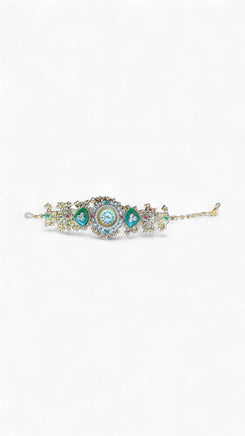 Green, Red and White Kundan Studded CZ Watch for Women, side view, Cunei India