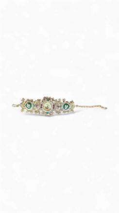 Green, Red and White Ornate Floral CZ Enamel Watch for Women, side view, Cunei India