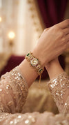Green, Red and White Ornate Floral CZ Enamel Watch for Women, detail, Cunei India