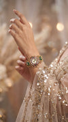 Green, Red and White Ornate Stone CZ Crystal Watch for Women, side view, Cunei India