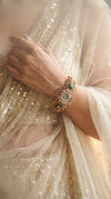 Green, Red and White Three-Tiered CZ Kundan Enamel Watch for Women, detail, Cunei India