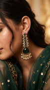 Green Teardrop with Pearl Leaf Earrings side view, Cunei India