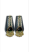 Green Teardrop with Pearl Leaf Earrings detail, Cunei India
