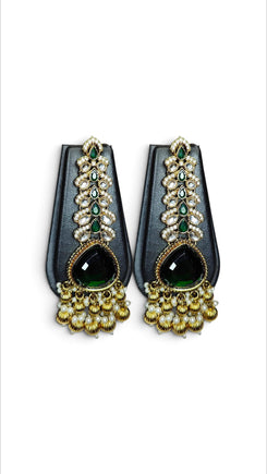 Green Teardrop with Pearl Leaf Earrings detail, Cunei India