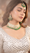 Green and White Three Piece Multi Strand Pearl Bead Necklace Set