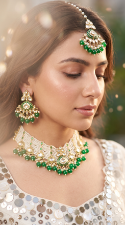 Green and White Three Piece Multi Strand Pearl Bead Necklace Set - view 3