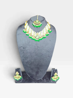 Green and White Three Piece Multi Strand Pearl Bead Necklace Set - view 4
