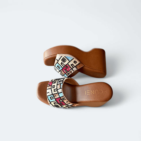 Hand - Embroidered Boho Brown Wedges - Womens Fashion - cunei
