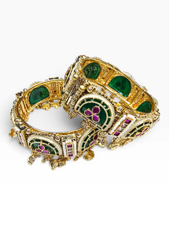 Heirloom Heritage Green Semicircular Kada Bangles for Women - view 3