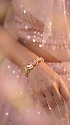 Heirloom Pink Green Flower Indian Bracelet for Women - view 2