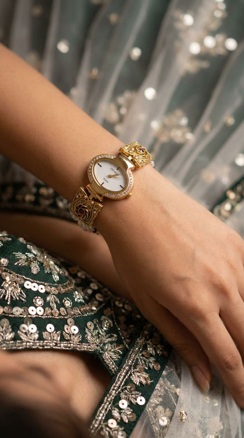Heritage Beaded Oval Crystal Dial Kundan Watch for Women