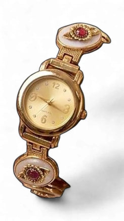 Heritage Beaded Red Oval Golden Dial Kundan Watch for Women