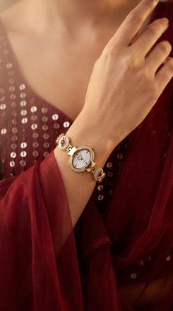 Heritage Beaded Red Oval White Dial Kundan Watch for Women - view 2