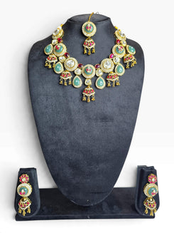 Heritage Green Red Stones Necklace Set - view 5