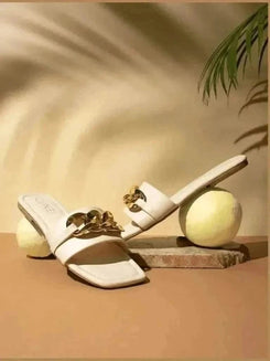 Womens Ivory Chained White Flats