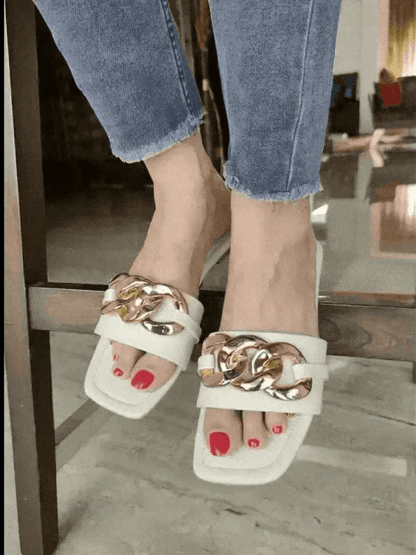 Ivory Chained White Flats - cunei