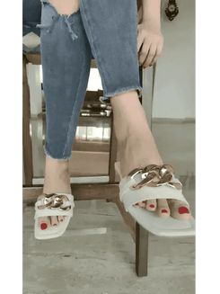 Ivory Chained White Flats - cunei