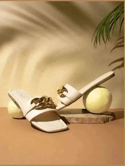 Womens Ivory Chained White Flats