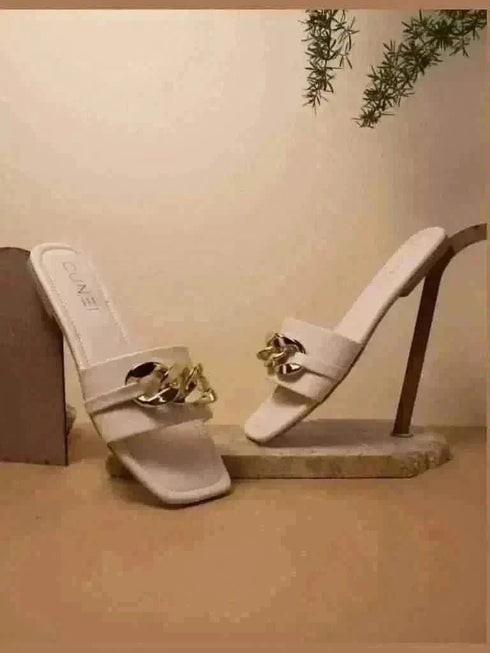 Ivory Chained White Flats - cunei