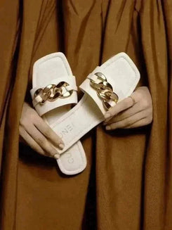 Ivory Chained White Flats - cunei