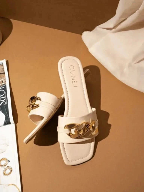 Womens Ivory Chained White Flats