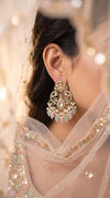 Kundan and Pearl Drop Dangle Earring with Pink and Mint Stones product photo, Cunei India