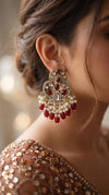 Kundan and Pearl Drop Dangle Earring with Red Stones product photo, Cunei India