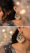 Kundan and Pearl Drop Dangle Earring with White Stones side view, Cunei India