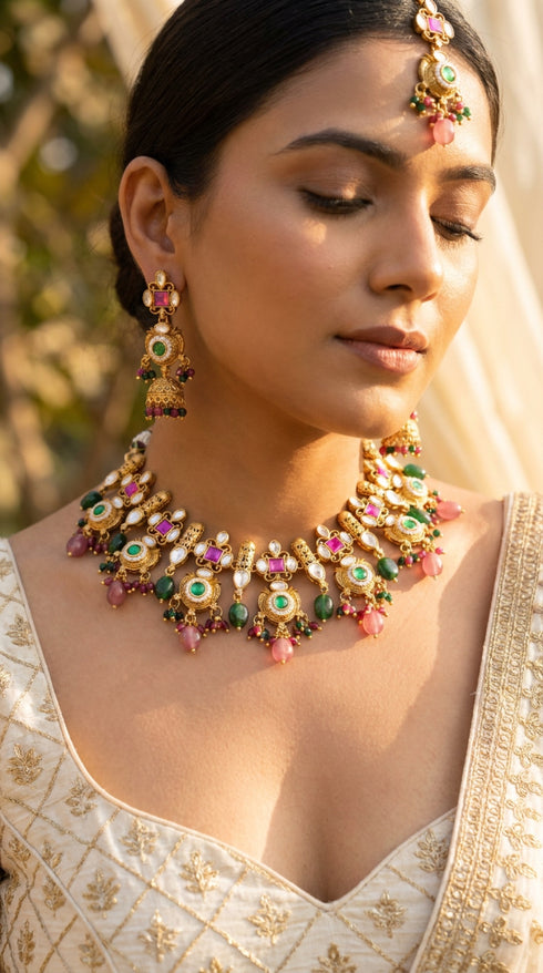 Kundan Full Stone Choker Necklace Set