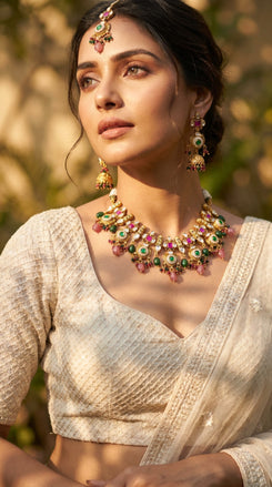 Kundan Full Stone Choker Necklace Set - view 5
