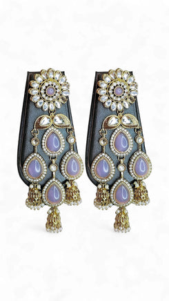Lavender and Clear Kundan Cascading Dangling Earrings for women, Cunei India