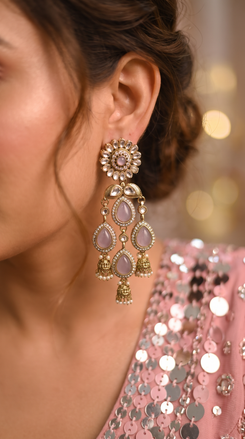 Lavender and Clear Kundan Cascading Dangling Earrings product photo, Cunei India