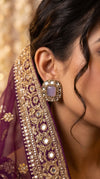 Lavender and Clear Polki Square Stud Earrings product photo, Cunei India