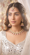 Lavender and White Three Piece Crystal Floral Motif Necklace Set - view 2