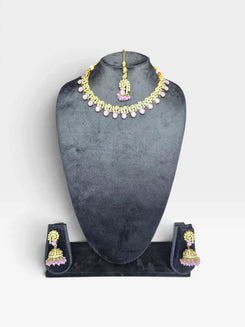 Lavender and White Three Piece Crystal Floral Motif Necklace Set - view 4