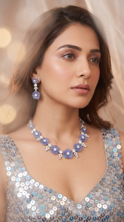 Lavender and White Floral Cz Necklace Set product photo, Cunei India