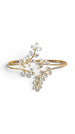 Leafy Crystal Cuff Bracelet for Women - Party & Wedding Wear - view 2