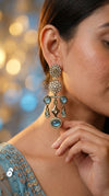 Light Blue Rama Floral Diamond Dangling Earrings for women, Cunei India