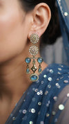 Light Blue Rama Floral Diamond Dangling Earrings detail, Cunei India