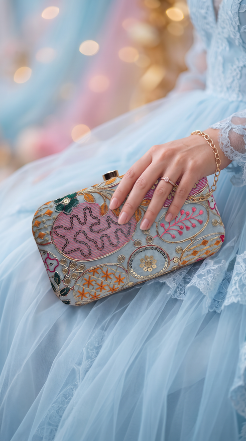 Light Blue Patchwork Party Clutch