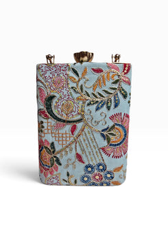 Light Blue Patchwork Rectangular Box Clutch - view 2