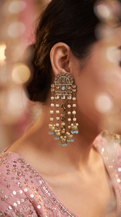 Light Blue and White Pearl Cascading Hanging Earrings product photo, Cunei India