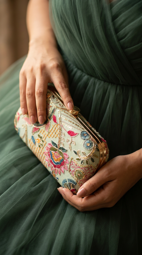 Light Green Patchwork Party Clutch